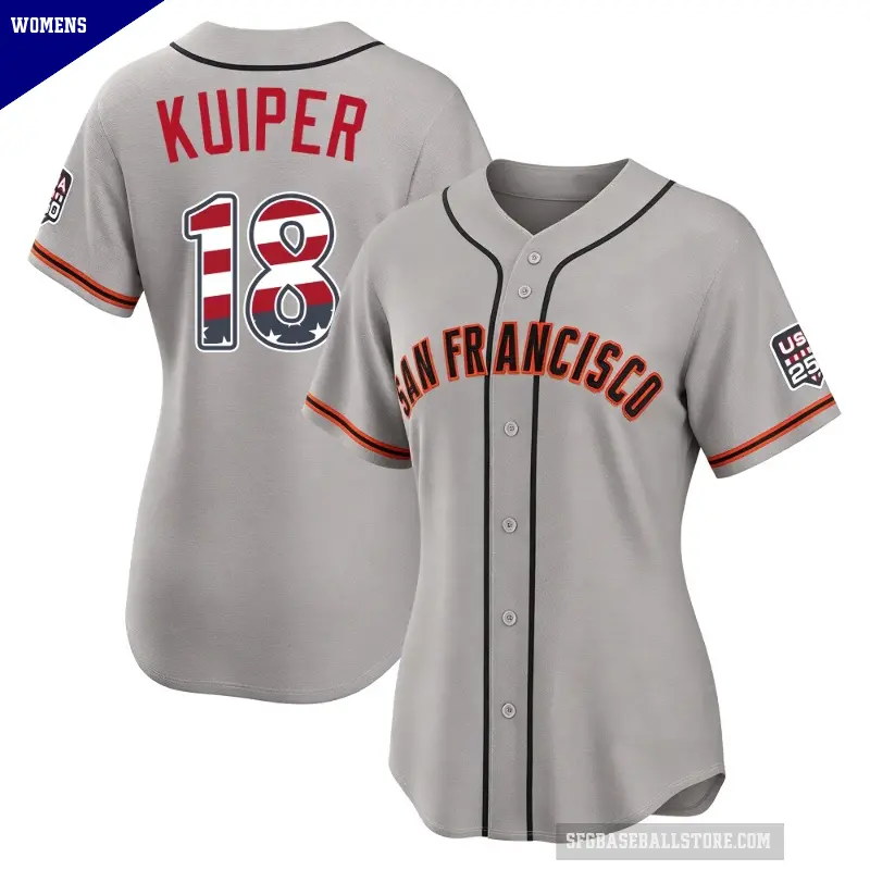 Women's No.18 Duane Kuiper San Francisco Giants Gray Limited USA 250 Fourth Of July Road Stadium Jersey