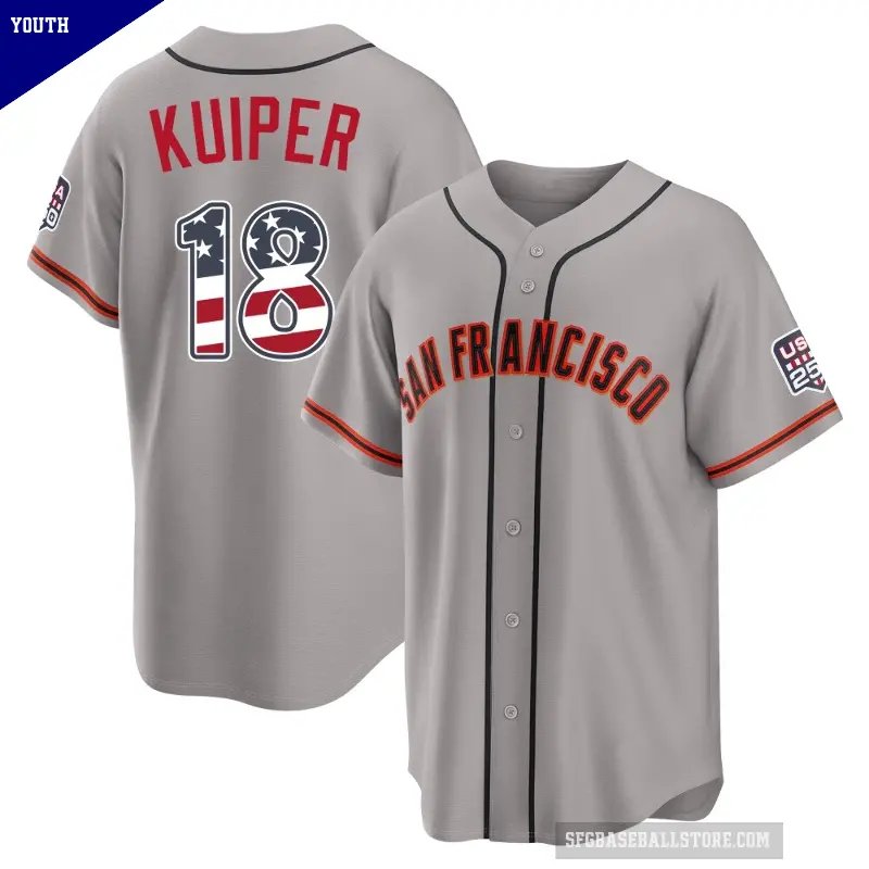 Youth No.18 Duane Kuiper San Francisco Giants Gray Limited USA 250 Fourth Of July Road Stadium Jersey